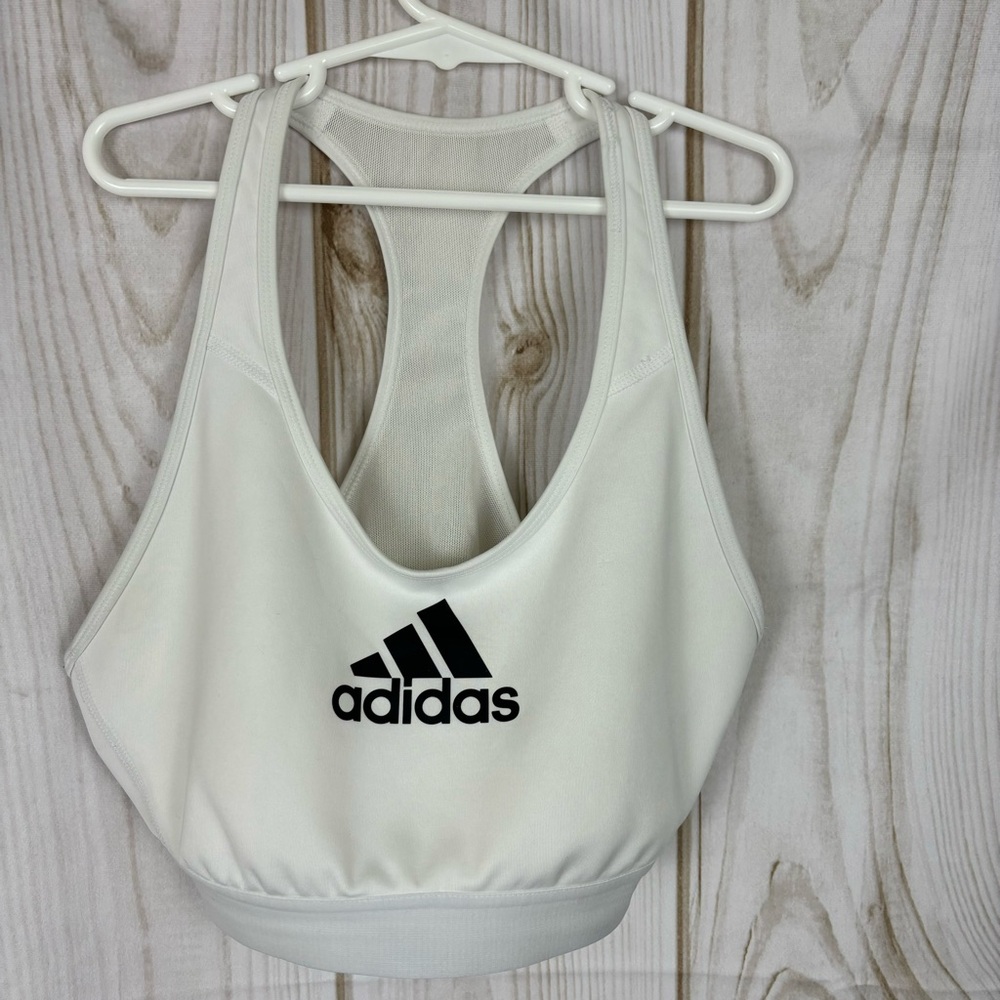 Adidas Logo Bra Pull-On Don't Rest Alphaskin Support Sports Bra White Size Small